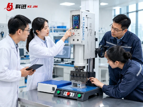 科进技术团队在实验室调试超声波焊接设备
